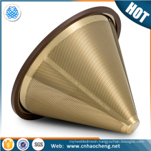 titanium coated gold pour over cone dripper /cone shape coffee filter strainer